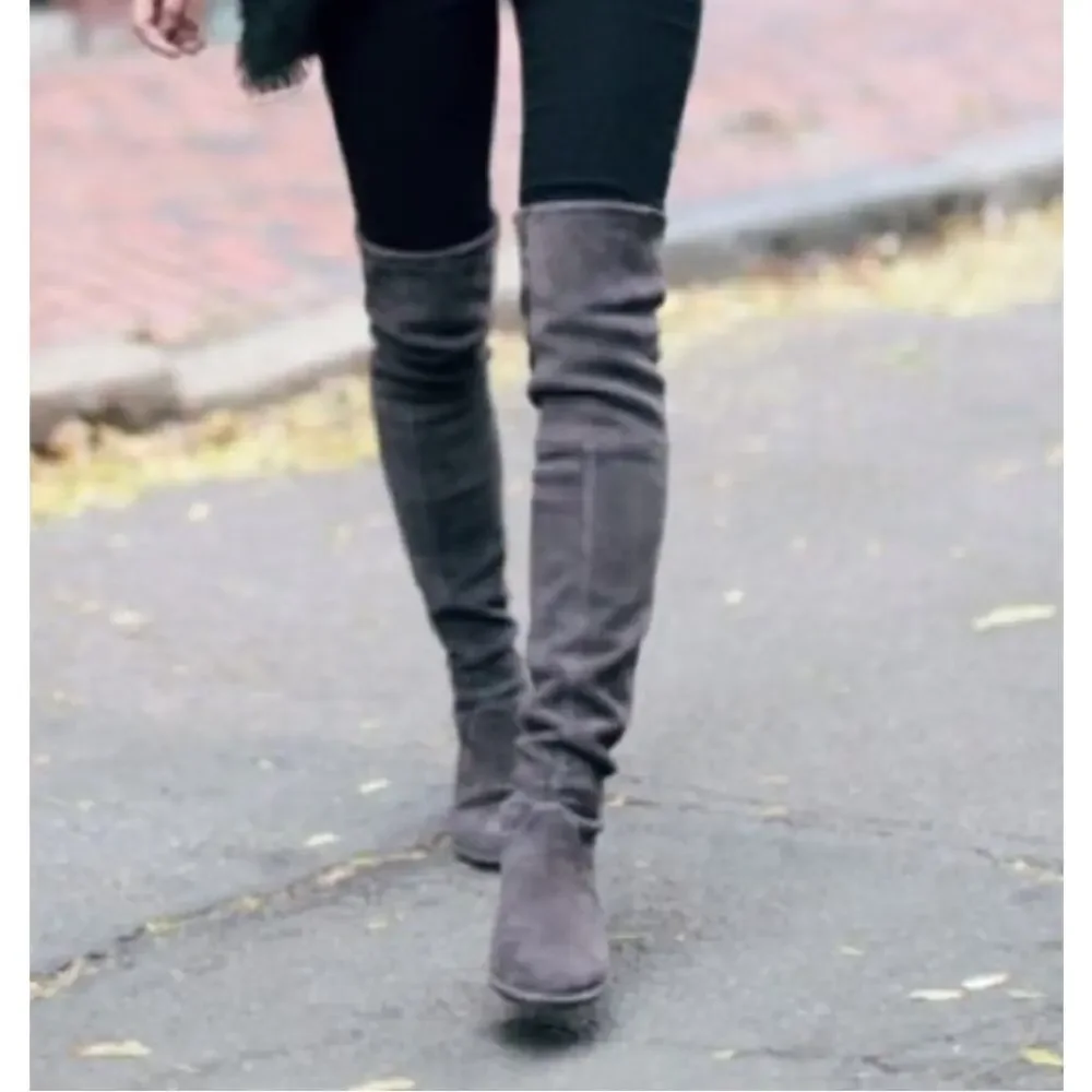Stuart Weitzman Lowland Bold Boot Over The Knee High Boots Suede Block Heel Flat